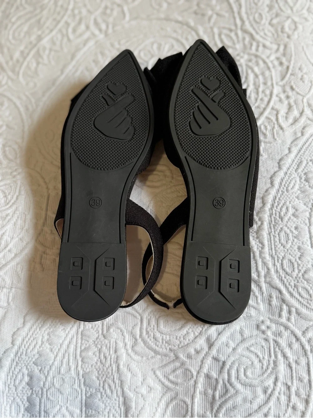 Women’s Black Slingback Flat with Decorative Bow